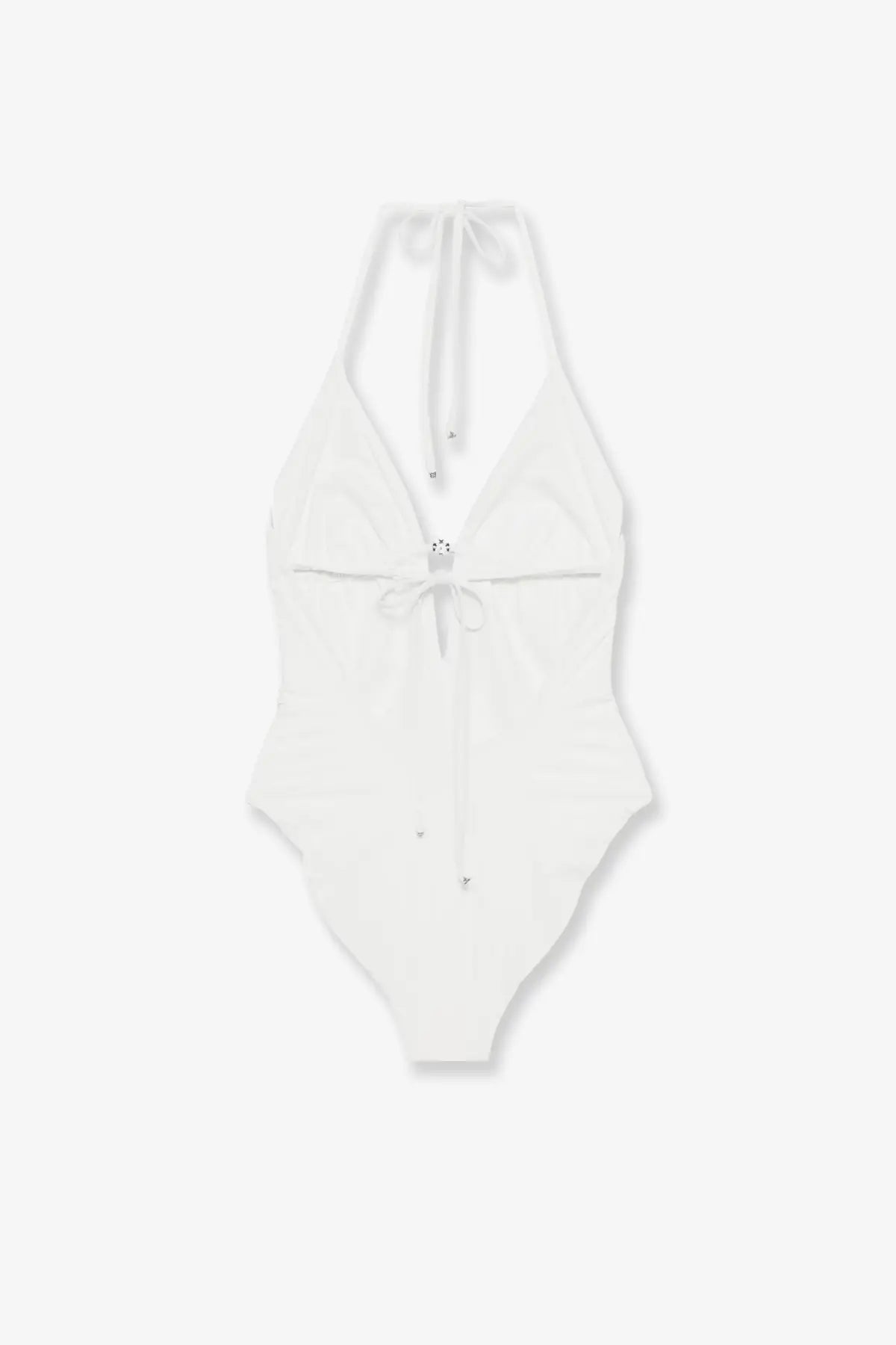 Tory Burch women’s white nylon one-piece swimsuit with halter neck and front tie closure with decorative embellishment