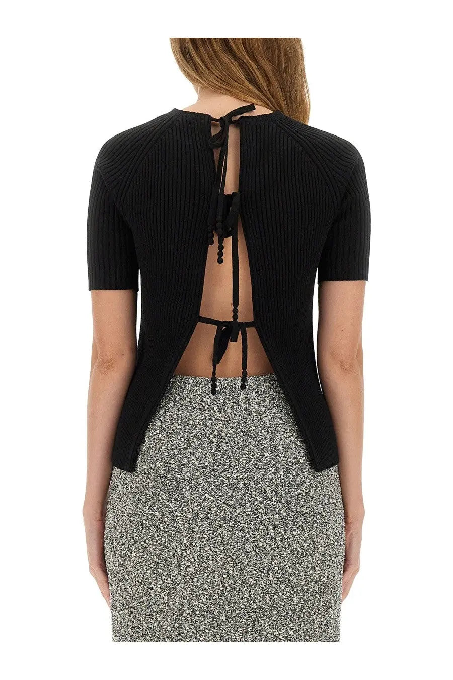 Tory Burch Women's Ribbed Cotton Pullover Black, view 3