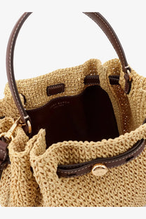 Tory burch women’s romy raffia and leather bucket bag beige woven straw with brown leather handles and gold hardware