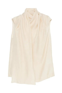 Cream-colored sleeveless blouse from Toteme featuring a draped flowing design in soft fabric for women
