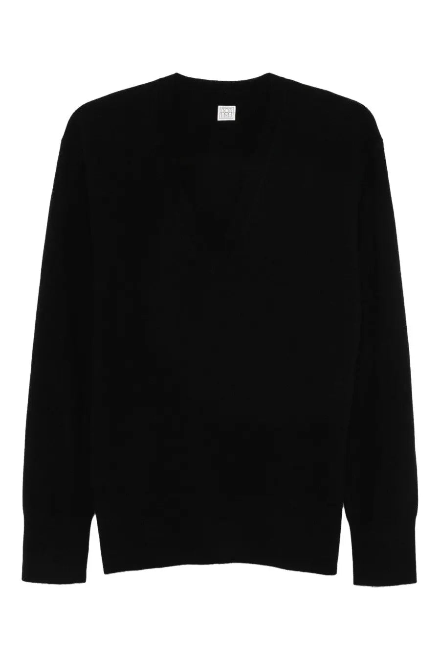 Toteme women’s cashmere sweater black long-sleeved crewneck with subtle textured knit and ribbed cuffs