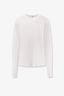 Toteme women’s classic long sleeve lyocell and cotton white shirt with soft texture and simple crew neckline