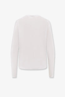 Toteme women’s classic white long sleeve shirt with a crew neckline made from lyocell and cotton blend