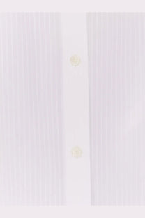 Toteme women’s white cotton button-down shirt with subtle vertical pleats and matching off-white buttons