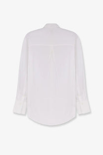 Toteme women’s white cotton shirt with long sleeves classic collar and subtle pleats at the back shown from behind