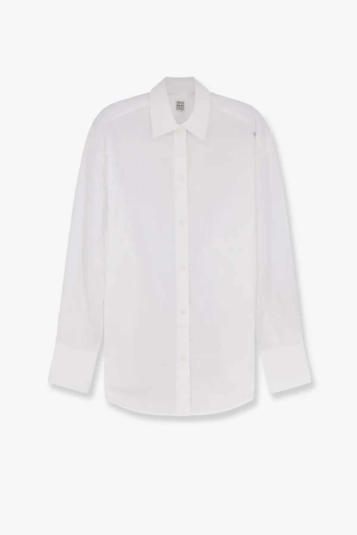 Toteme women’s white cotton shirt with a crisp long-sleeved button-down design and classic collar