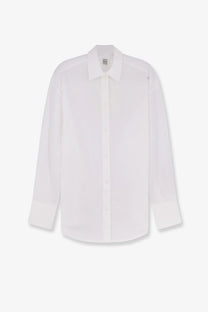 Toteme women’s white cotton shirt with a crisp long-sleeved button-down design and classic collar