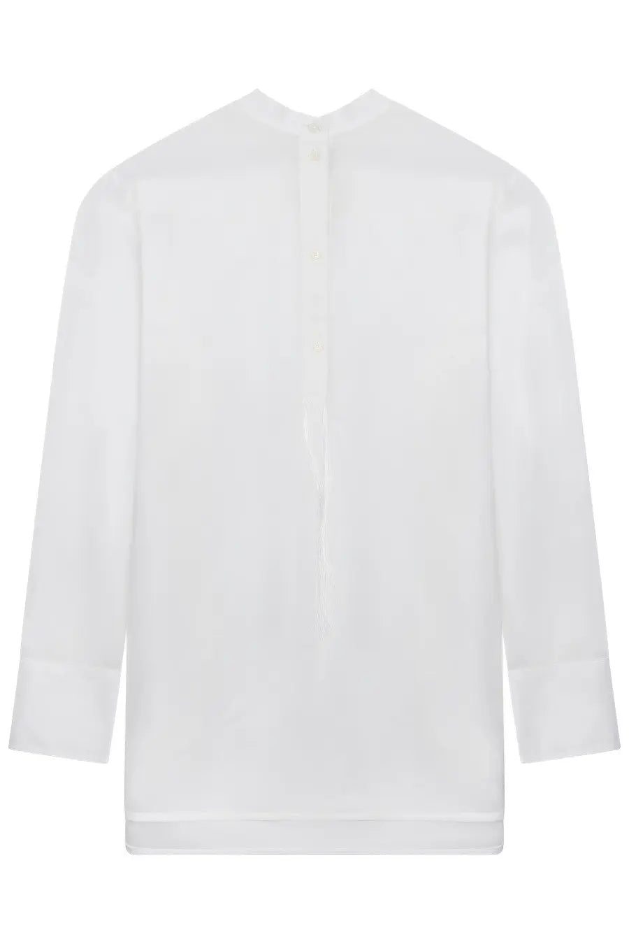 Toteme women’s white cotton long-sleeved blouse with subtle sheen and clean minimalist design