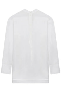 Toteme women’s white cotton long-sleeved blouse with subtle sheen and clean minimalist design