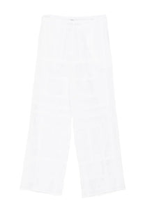 White wide-leg cotton and silk pants by toteme featuring a subtle textured pattern for women
