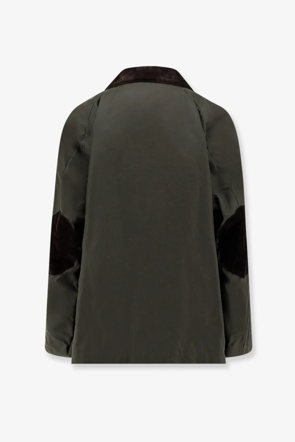 Toteme women’s country organic cotton jacket in dark olive green with black corduroy collar and elbow patches