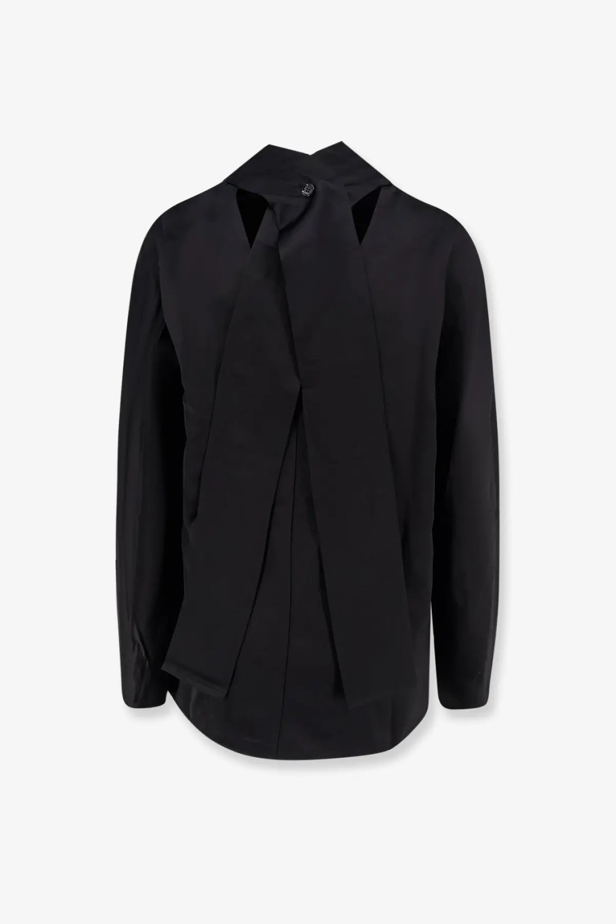 Toteme women’s black long-sleeved viscose and linen shirt with asymmetrical front design and angular collar cutouts