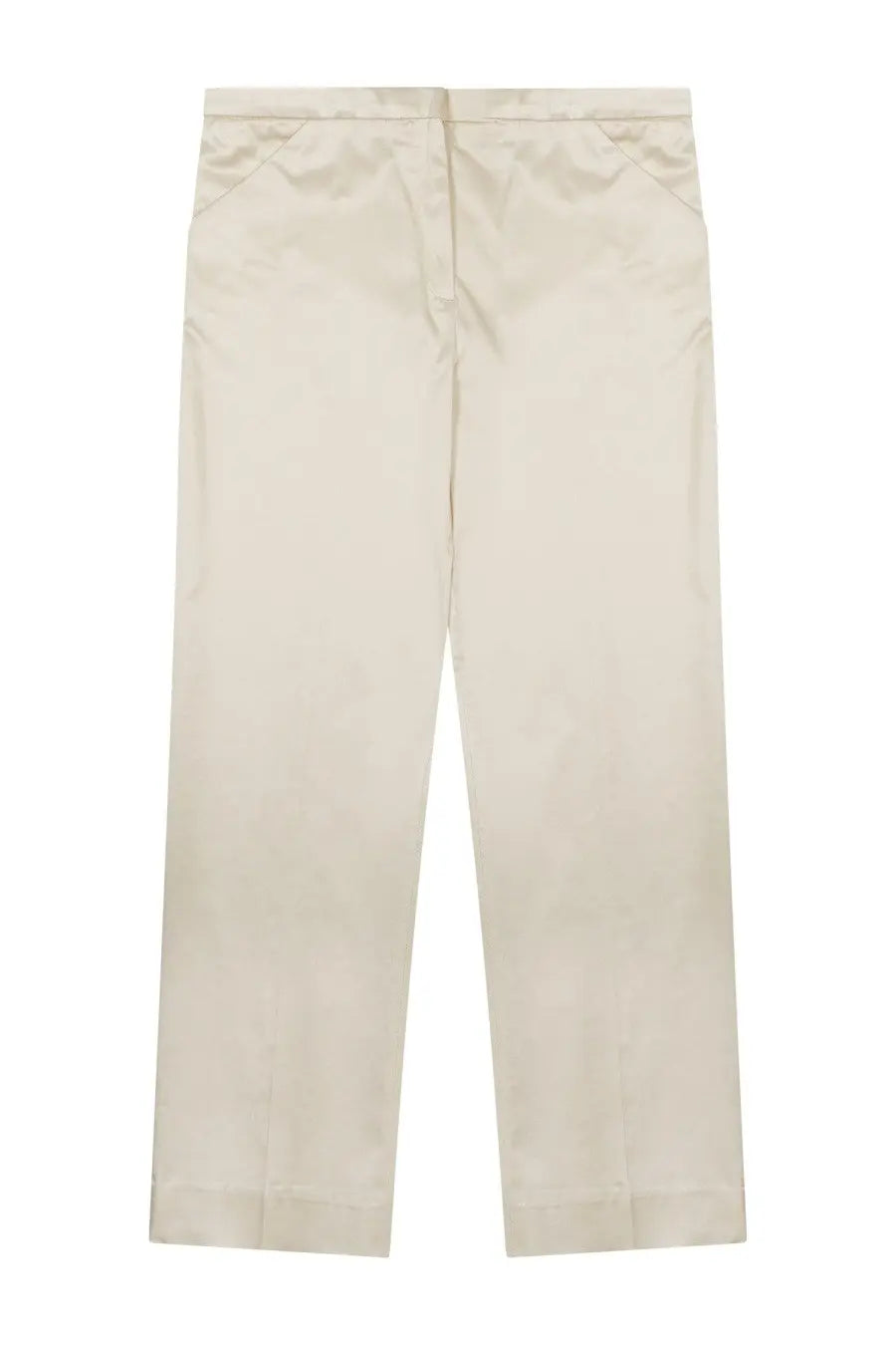 Toteme women’s cream-colored cropped straight trousers with satin finish and subtle waistband creases