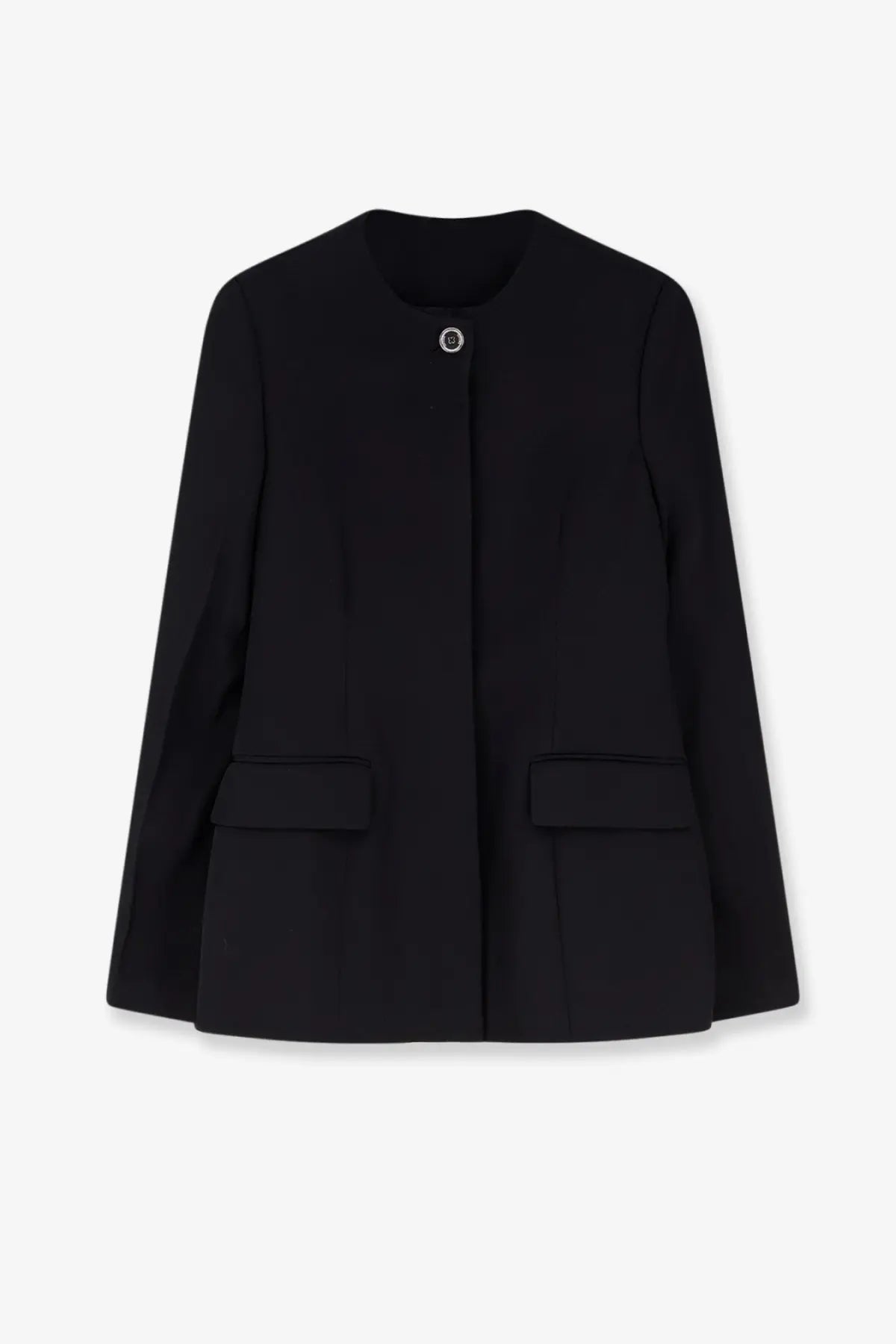 Toteme women’s black evening blazer in viscose blend with circular silver button collar and two flap pockets