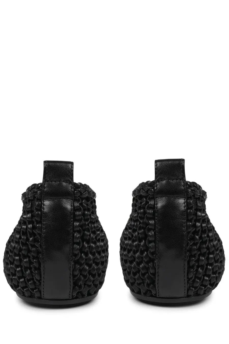 Toteme women’s leather ballerina flats in black woven leather with a sleek textured design and glossy finish