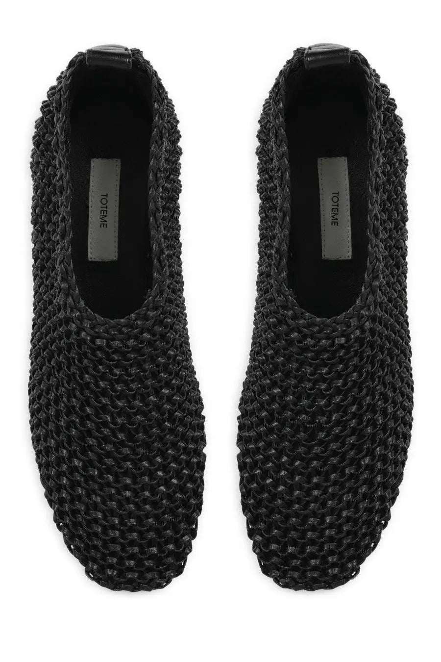 Toteme women’s leather ballerina black woven slip-on loafers with textured chain-like pattern and leather accents