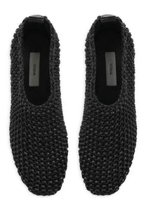Toteme women’s leather ballerina black woven slip-on loafers with textured chain-like pattern and leather accents