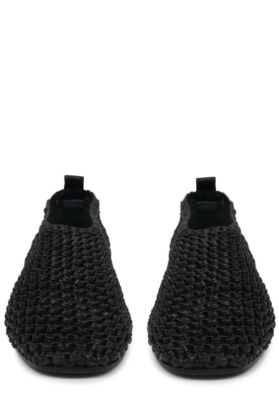 Toteme women’s leather ballerina black woven slip-on shoes with textured interlaced pattern and rubber soles