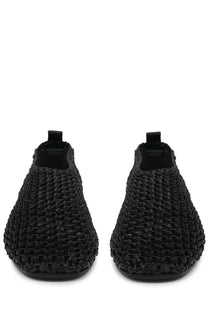Toteme women’s leather ballerina black woven slip-on shoes with textured interlaced pattern and rubber soles