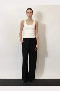 Toteme women’s black wide-leg trousers with a drawstring waistband made from linen and lyocell blend