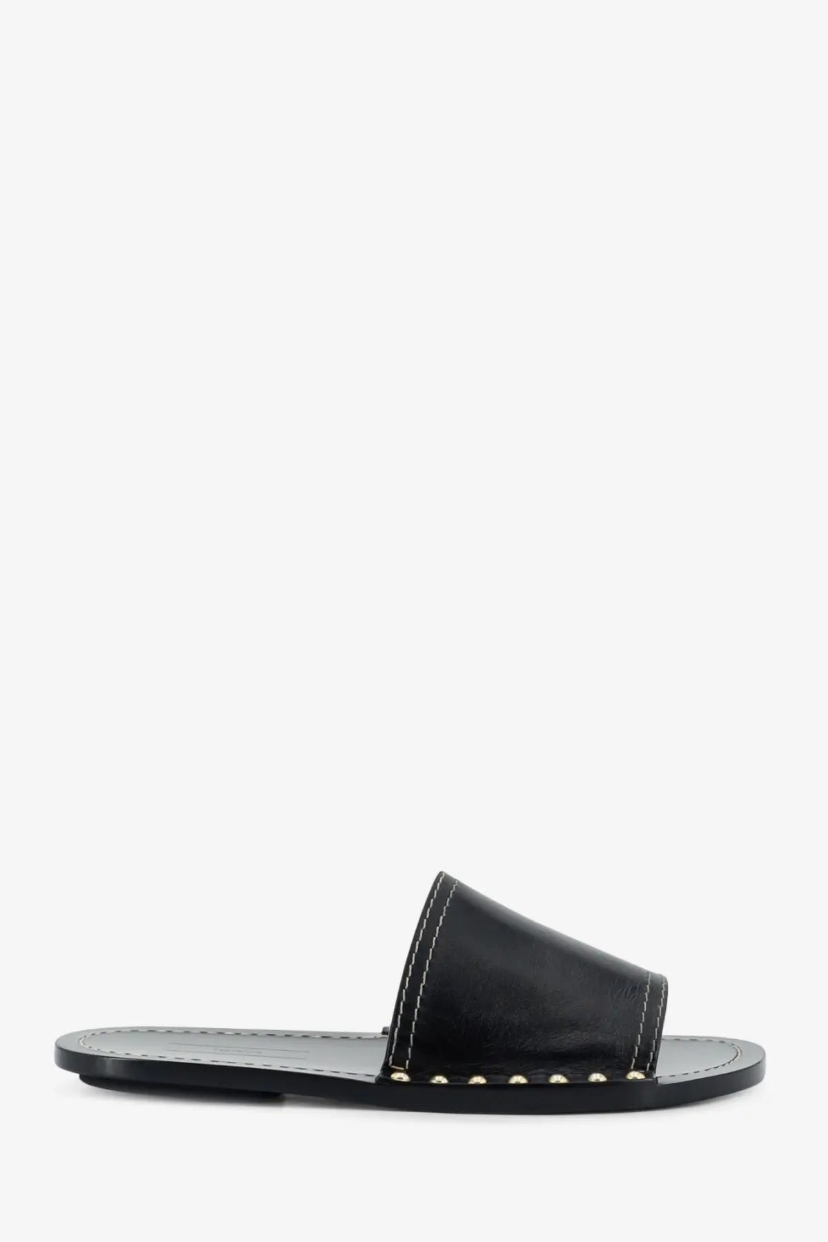 Toteme women’s black leather slide sandal with silver studs along the strap for stylish casual wear