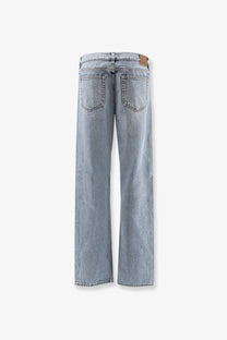 Toteme women’s low straight organic cotton jeans in grey with light-wash denim and frayed hems