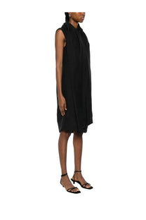 Toteme women’s midi dress scarf black sleeveless with draped asymmetrical hem and subtle vertical pleats