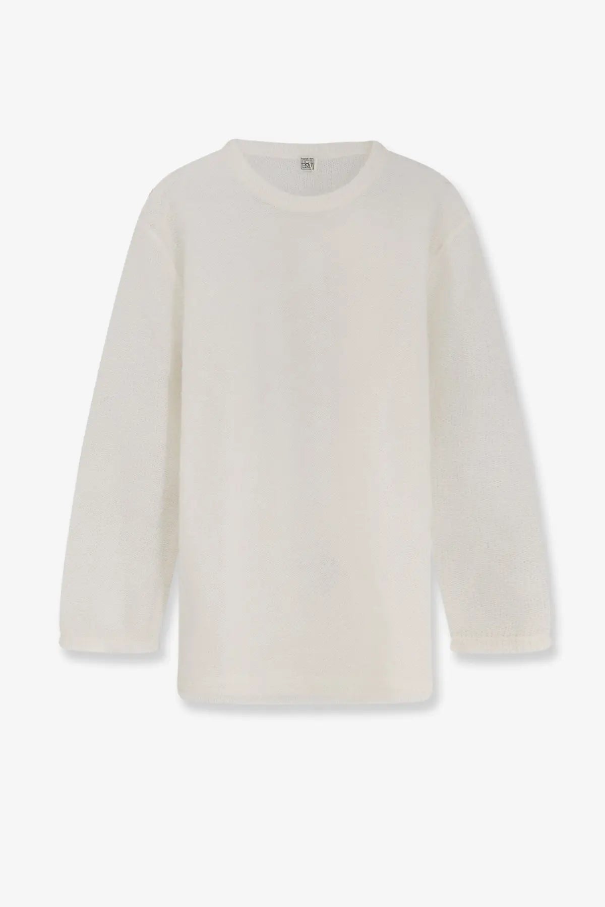 Toteme women’s cream-colored cotton t-shirt with long sleeves and simple crew neck in mohair and wool blend design