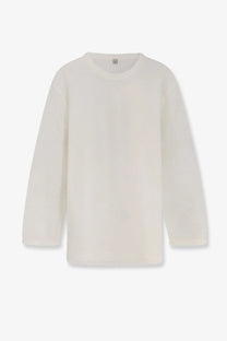 Toteme women’s cream-colored cotton t-shirt with long sleeves and simple crew neck in mohair and wool blend design