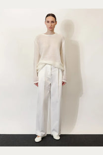 Toteme women’s white mohair and wool blend minimalist knit sweater with long sleeves and relaxed fit
