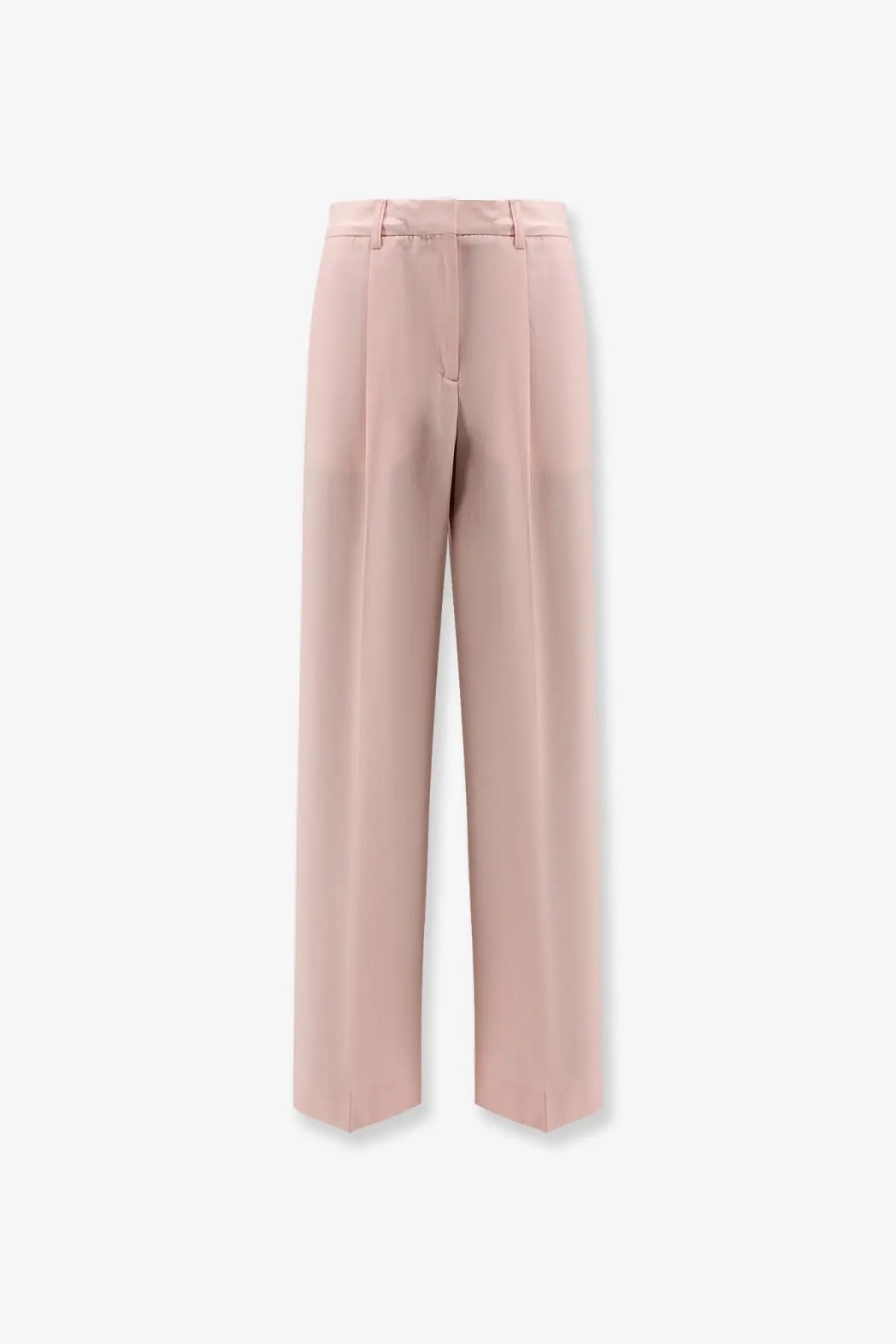 Toteme women’s organic cotton trousers in soft blush pink with wide-leg, tailored fit, and subtle waist pleats