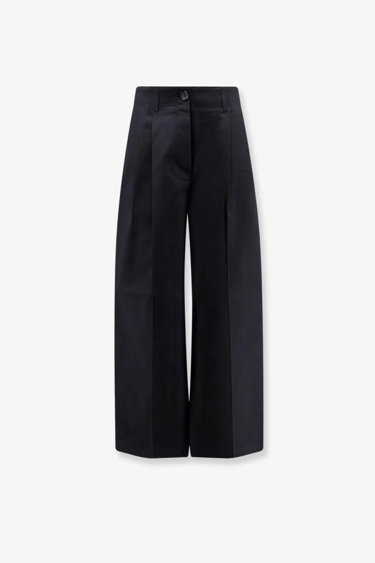 Toteme women’s black high-waisted wide-leg cotton trousers with a sleek tailored design and subtle front pleats