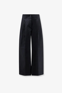 Toteme women’s black high-waisted wide-leg cotton trousers with a sleek tailored design and subtle front pleats