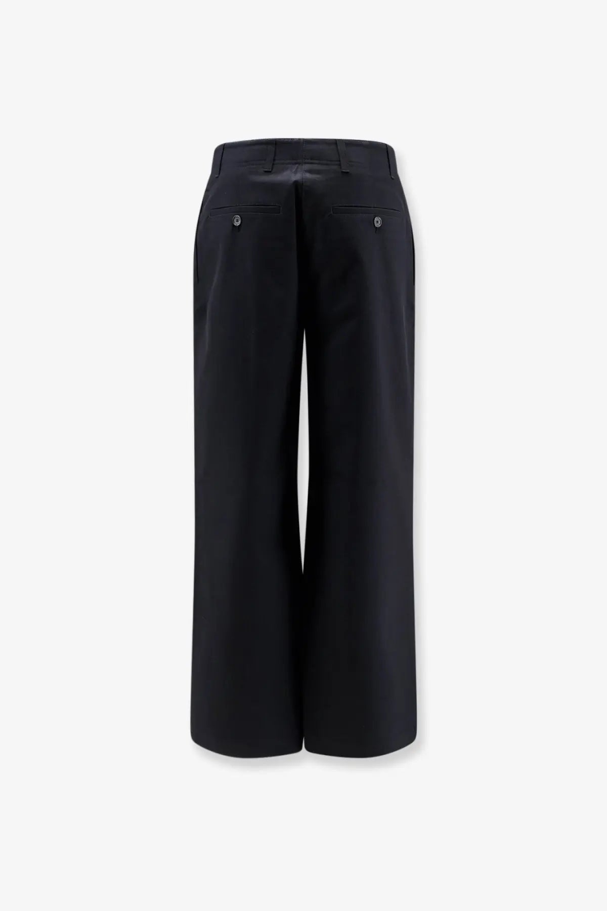 Toteme women’s black relaxed cotton trousers with a tailored fit and subtle front pockets with metallic buttons