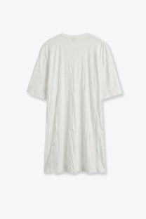 Toteme women’s relaxed fit short cotton blend dress in soft off-white with textured fabric and short sleeves