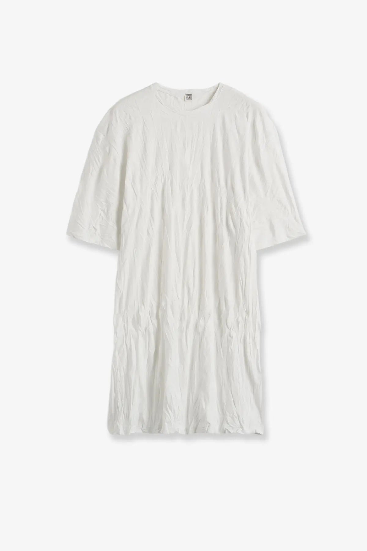 Toteme women’s white relaxed fit short sleeve dress made of textured cotton blend fabric