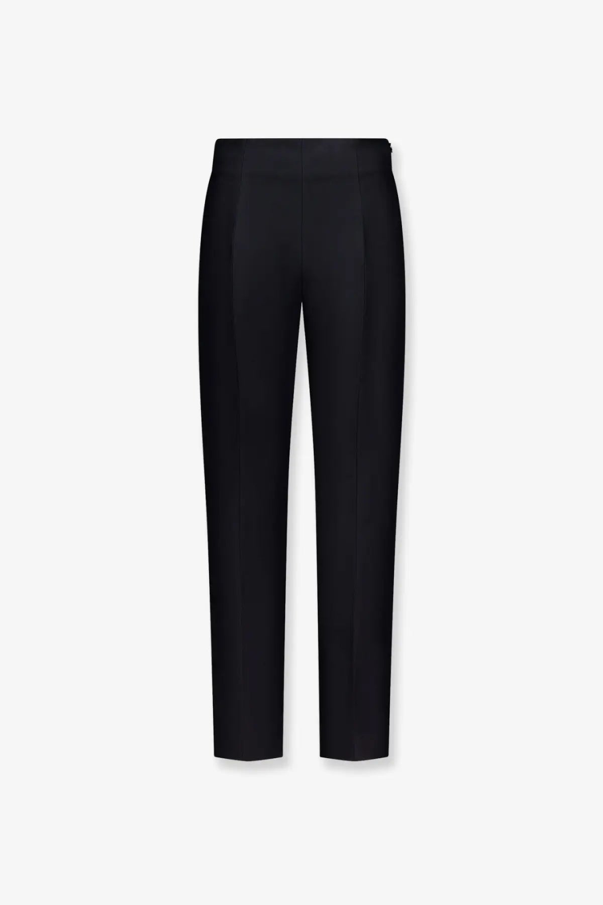 Toteme women’s slim black tailored wool and silk trousers with sleek straight-leg cut and subtle waistband pleats