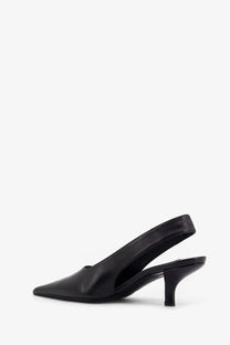 Toteme women’s black leather slingback pump with pointed toe low heel and crocodile effect finish