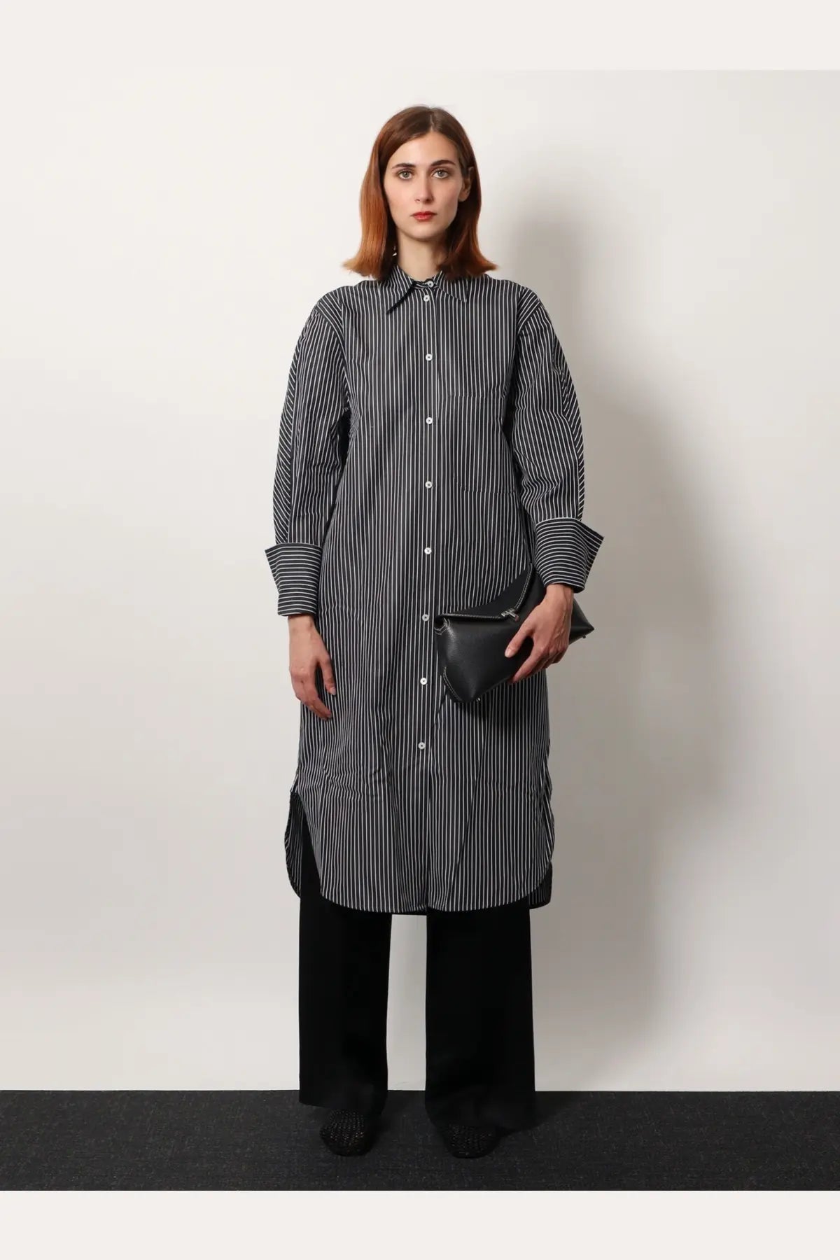 Toteme Women's Striped Kimono Sleeve Shirtdress Black, view 2