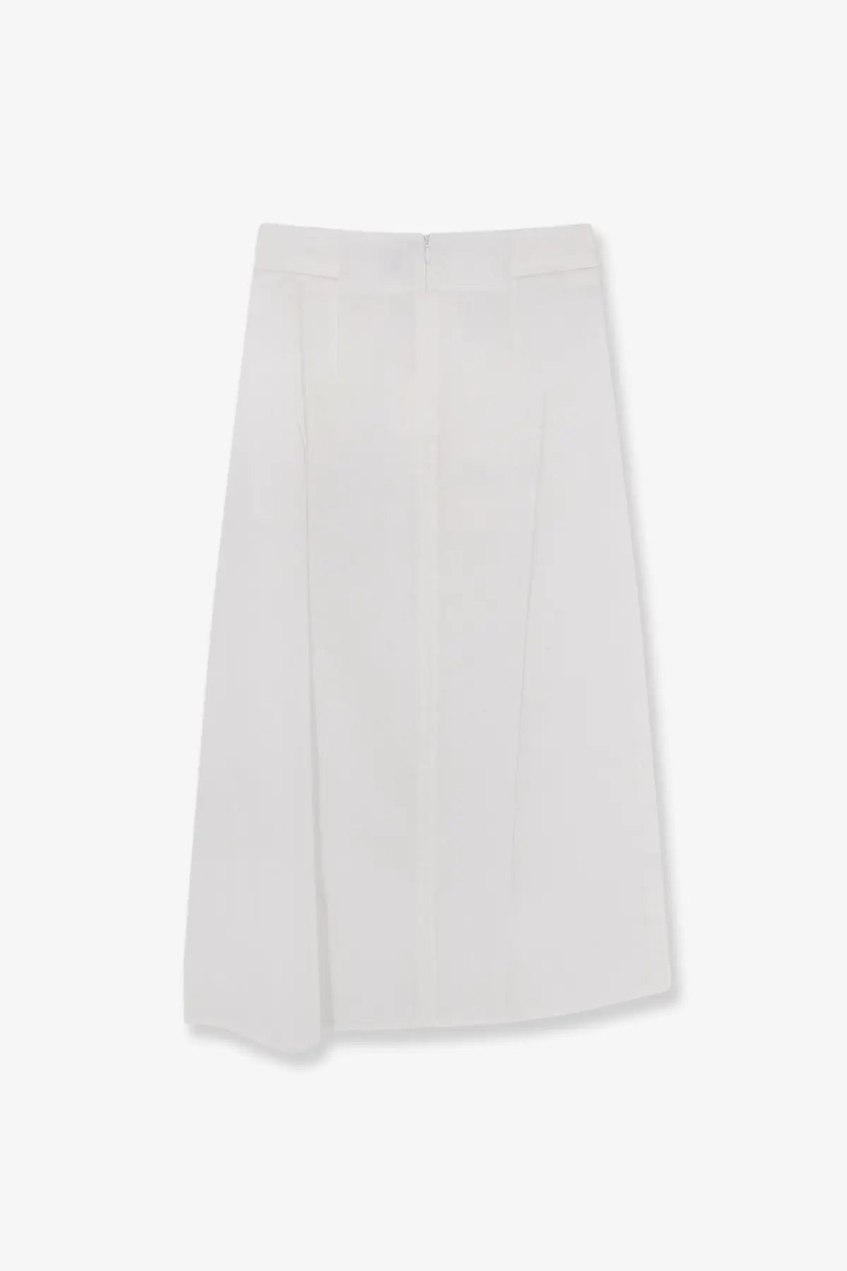 Toteme women’s white cotton and linen pleated midi skirt with tie waist, structured silhouette, and subtle front slit