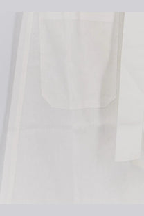 White sheer toteme tie waist skirt with subtle pocket detail in cotton and linen blend fabric