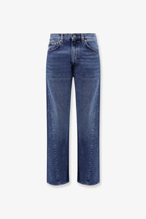 Toteme women’s blue mid-wash denim jeans with straight-leg cut and classic five-pocket design