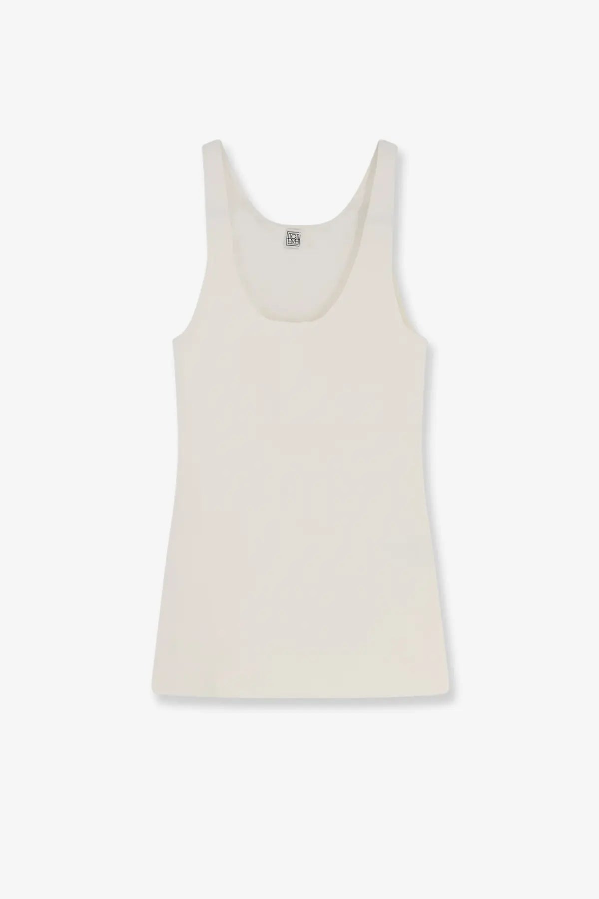 Toteme women’s cream-colored viscose blend tank top with thin straps and a simple scoop neckline