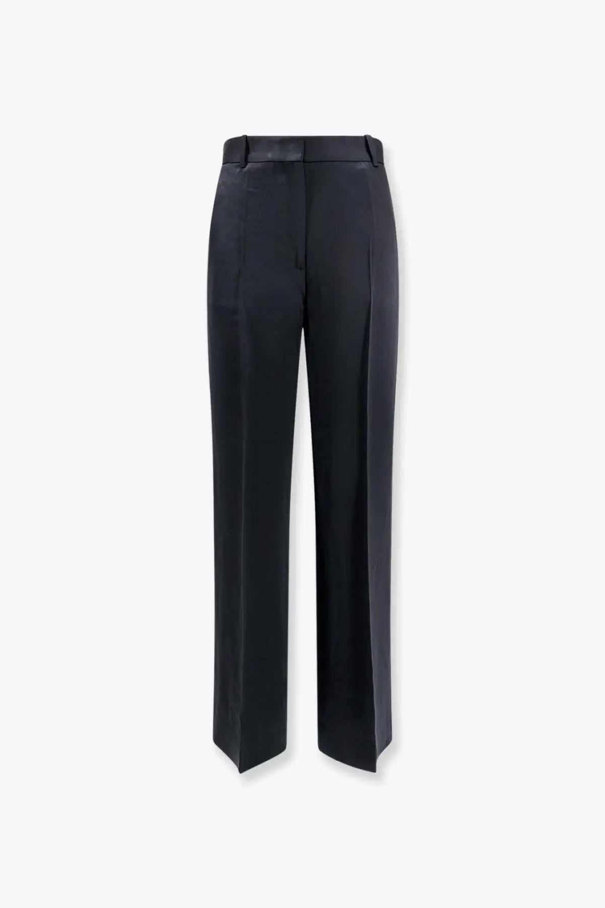 Toteme women’s black high-waisted wide-leg trousers in viscose blend with tailored fit and subtle front pleats