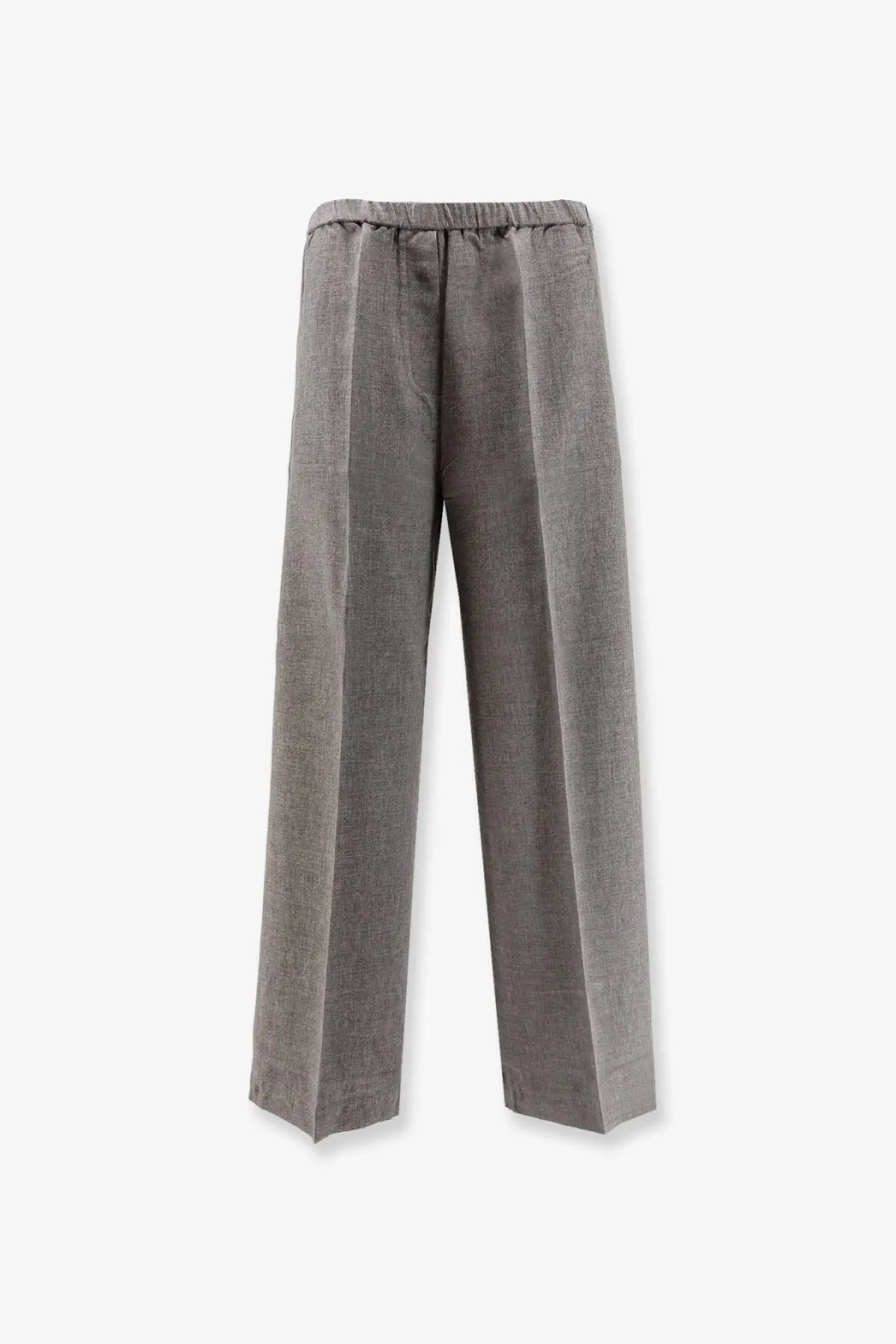 Toteme women’s grey viscose trousers with a subtle textured pattern and elastic waistband in gray linen