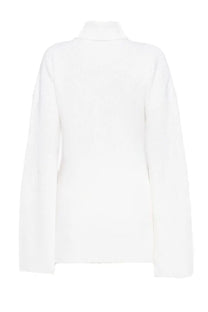 Toteme women’s wool jersey pink long sleeve turtleneck sweater with soft textured knit fabric