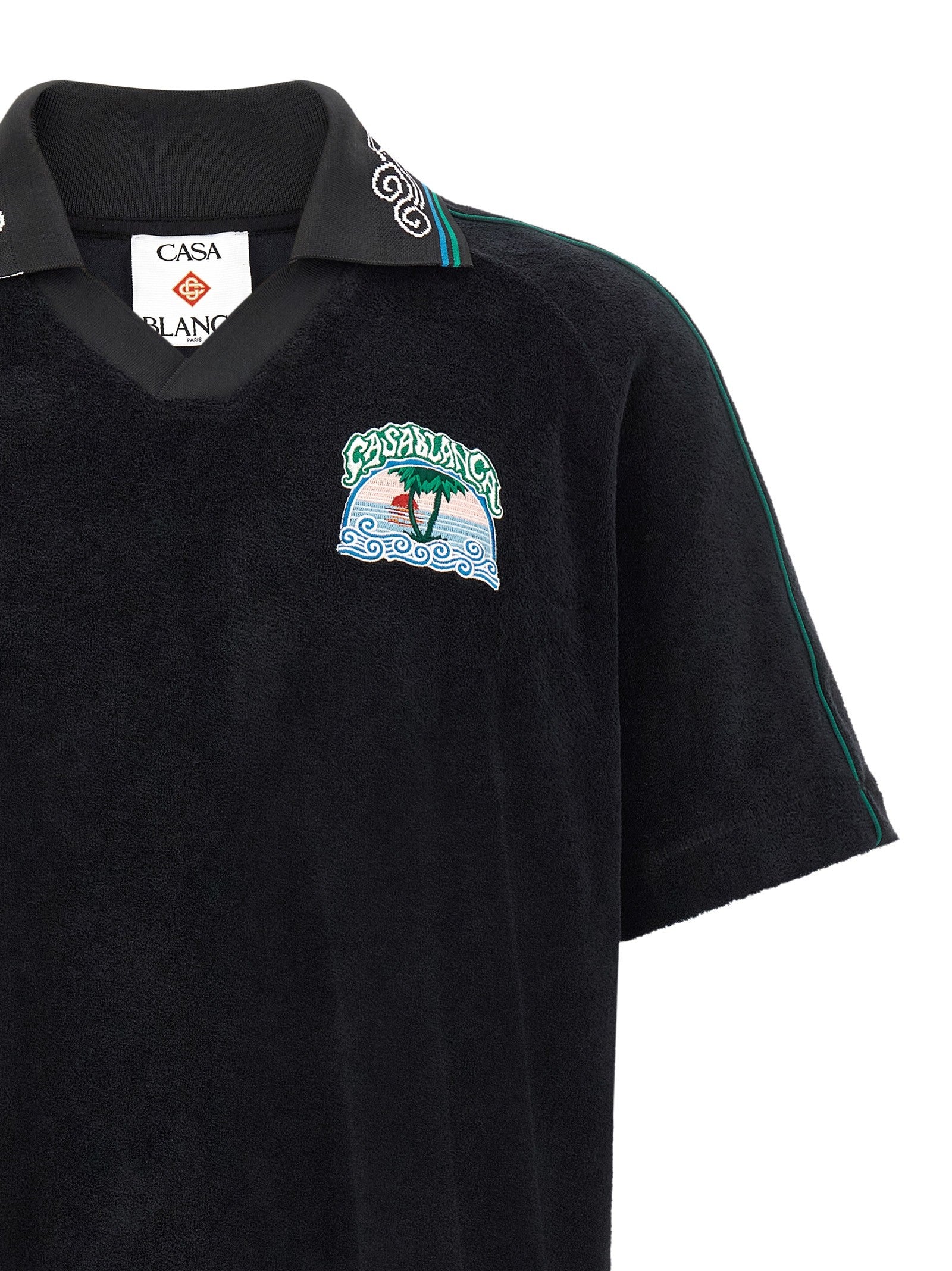 Casablanca Towelling Jacquard Polo Shirt Black