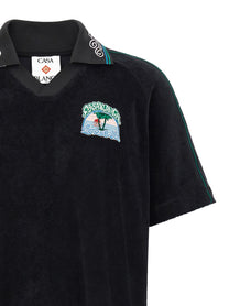 Casablanca Towelling Jacquard Polo Shirt Black