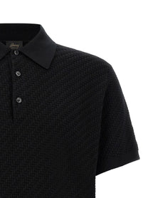 Brioni Trama Weaving Polo Black