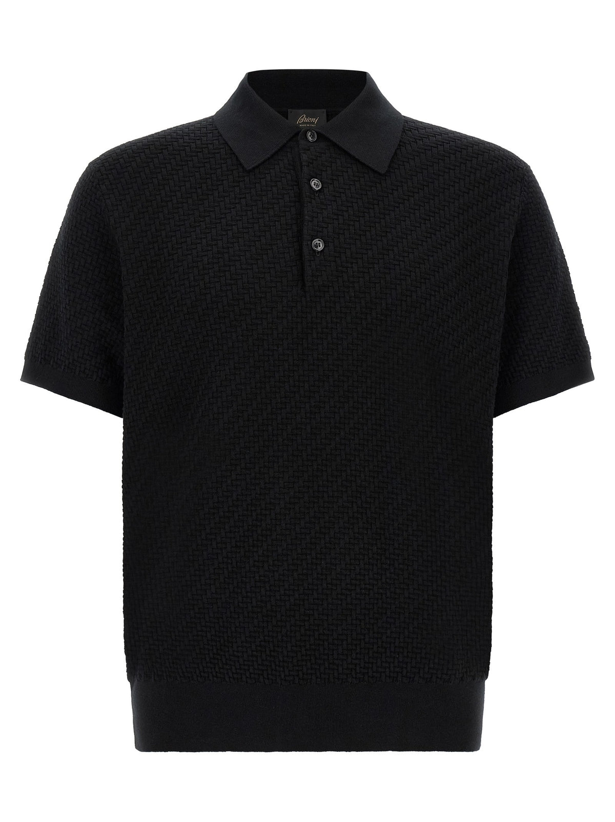 Brioni Trama Weaving Polo Black